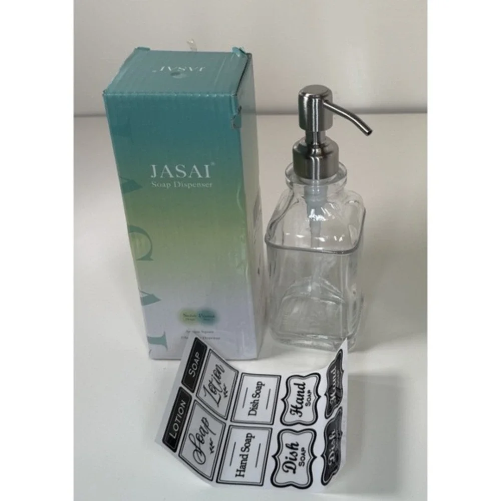 JASAI‎ Antique Glass Soap Dispenser Clear Bottle Stainless Steel Pump New 81-11